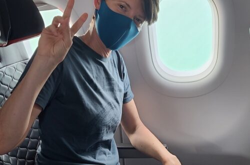 Gillian in a plane
