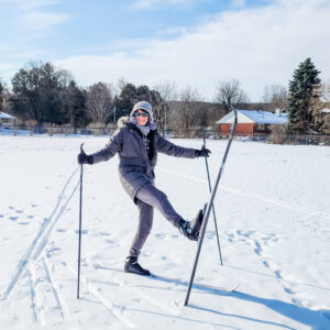 Gillian cross-country skiing in the countryside